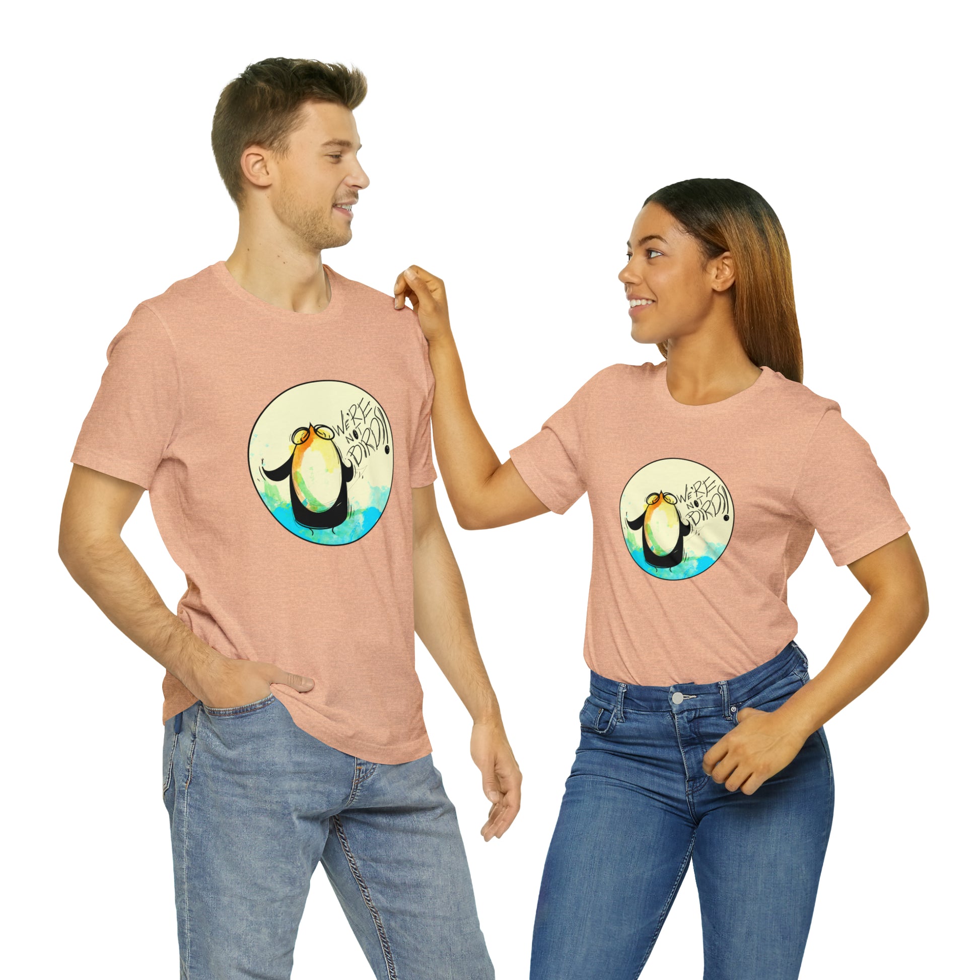 We're Not Birds! Jersey Short Sleeve Tee T-Shirt Printify Heather Peach S 