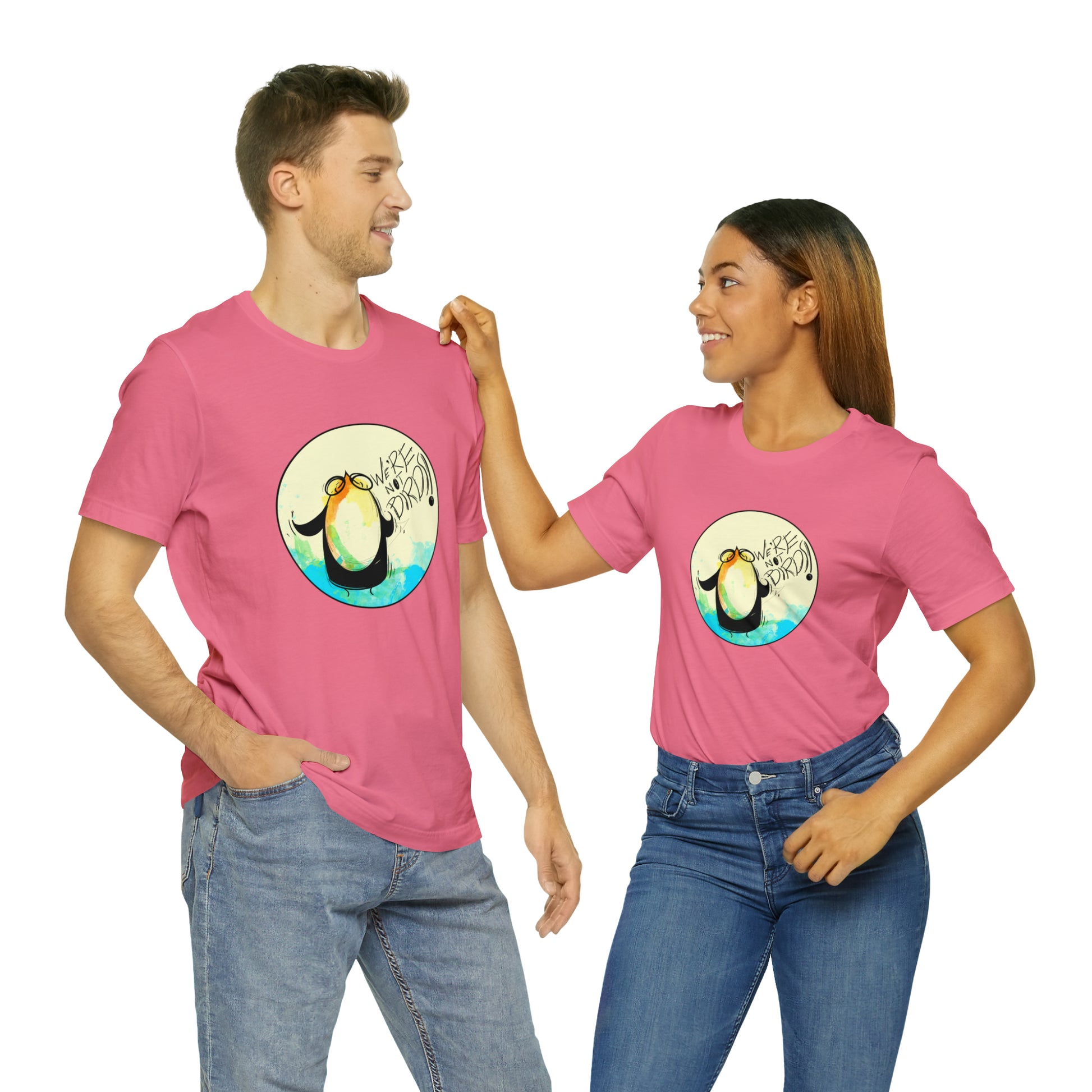 We're Not Birds! Jersey Short Sleeve Tee T-Shirt Printify Charity Pink S 