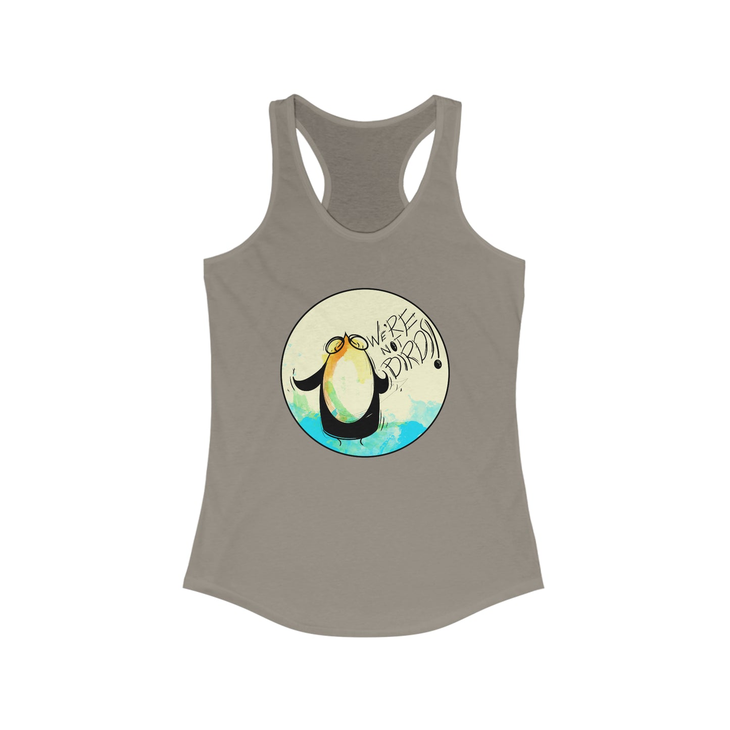 We're Not Birds! Women's Racerback Tank Tank Top Printify S Solid Warm Gray 