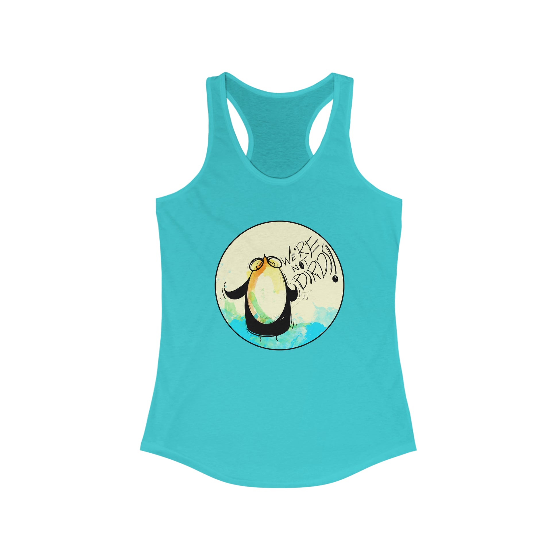 We're Not Birds! Women's Racerback Tank Tank Top Printify XS Solid Tahiti Blue 