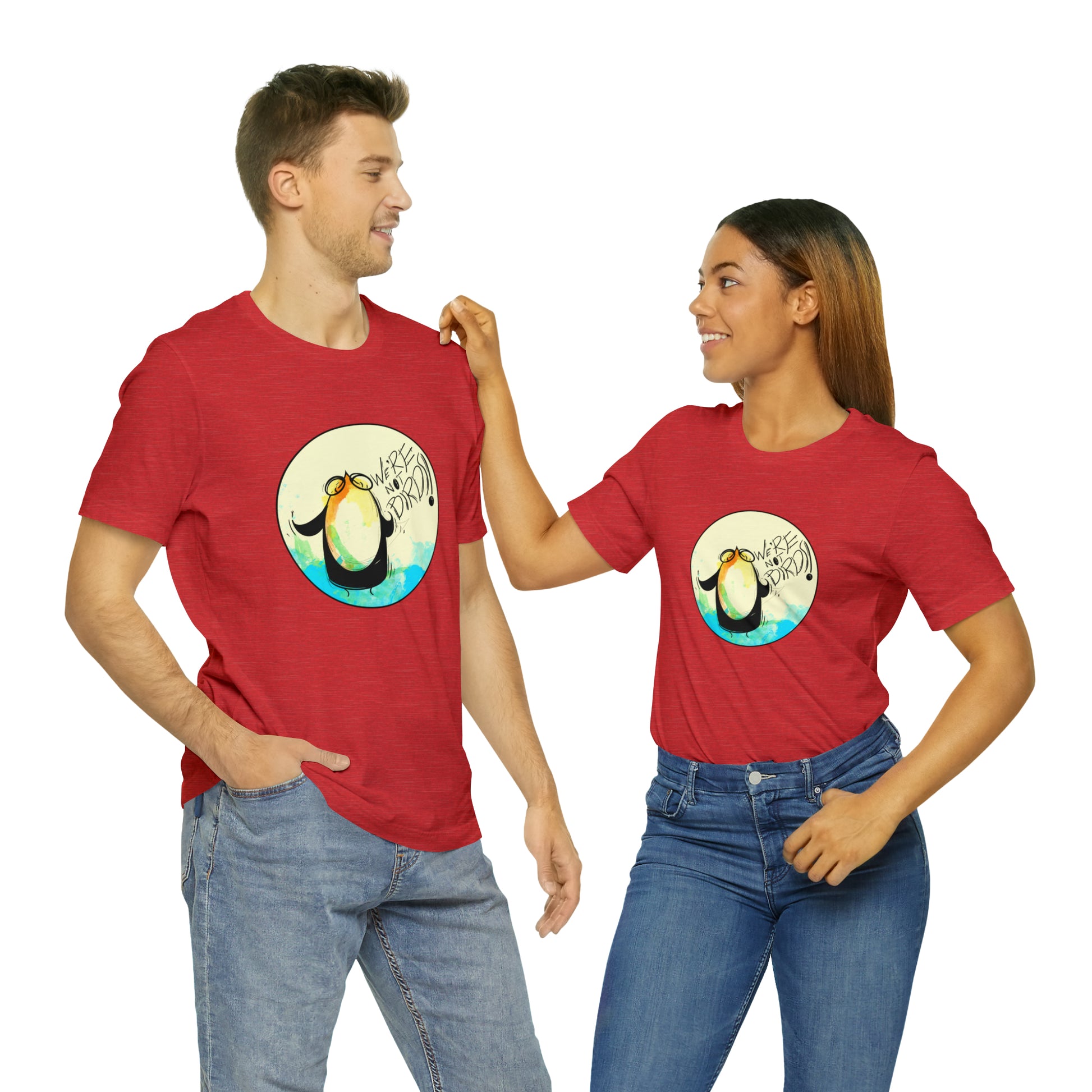 We're Not Birds! Jersey Short Sleeve Tee T-Shirt Printify Heather Red S 