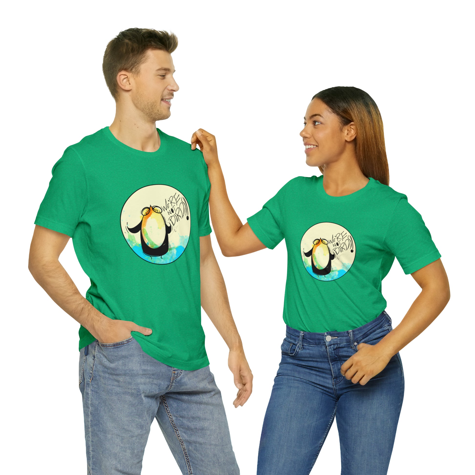 We're Not Birds! Jersey Short Sleeve Tee T-Shirt Printify Heather Kelly S 