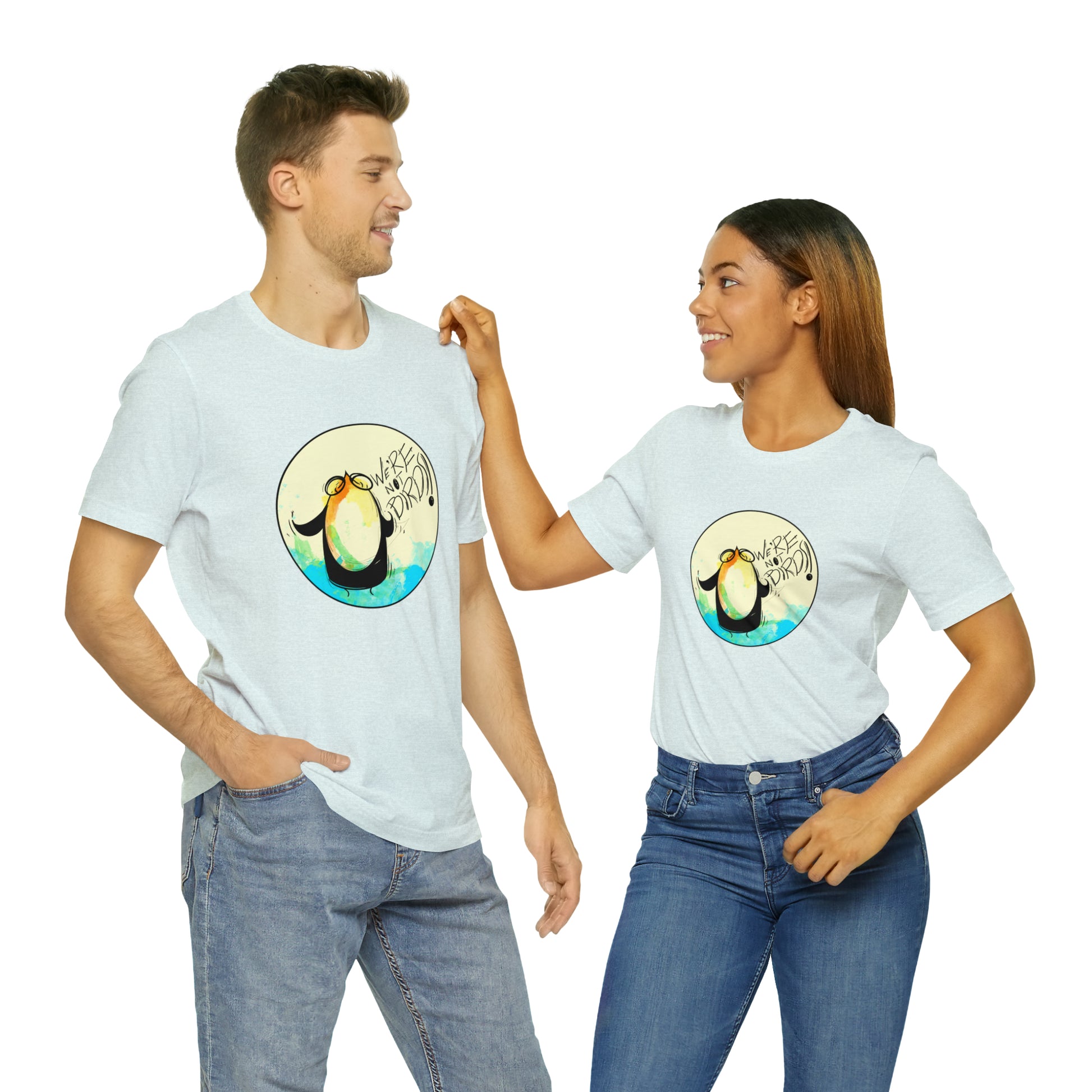 We're Not Birds! Jersey Short Sleeve Tee T-Shirt Printify Heather Ice Blue S 